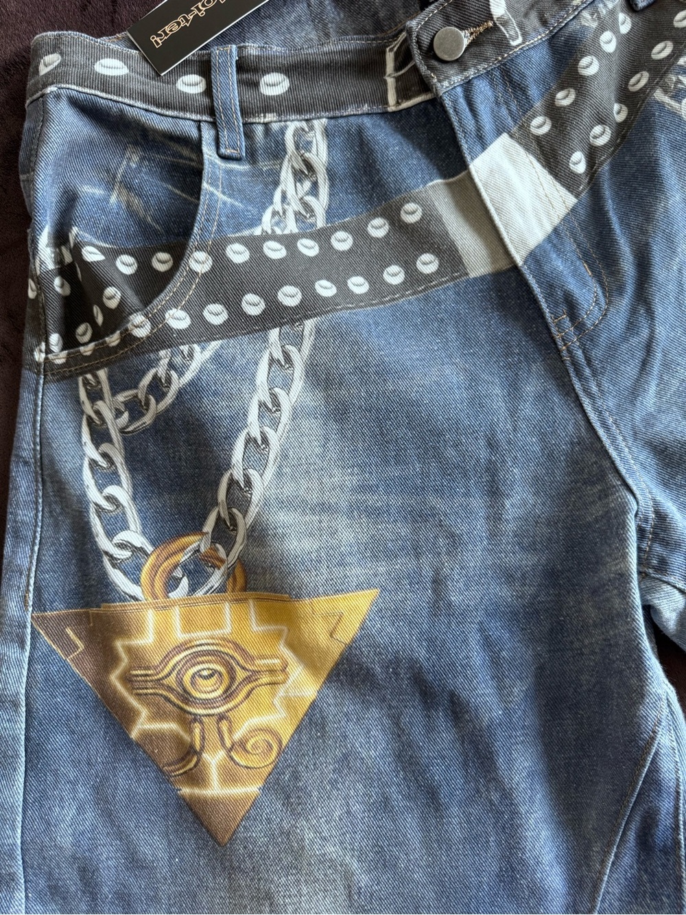 Loiter x Yu-Gi-Oh Denim Jeans Size 32 β Printed Anime Streetwear Pants β Rare - Picture 6 of 16